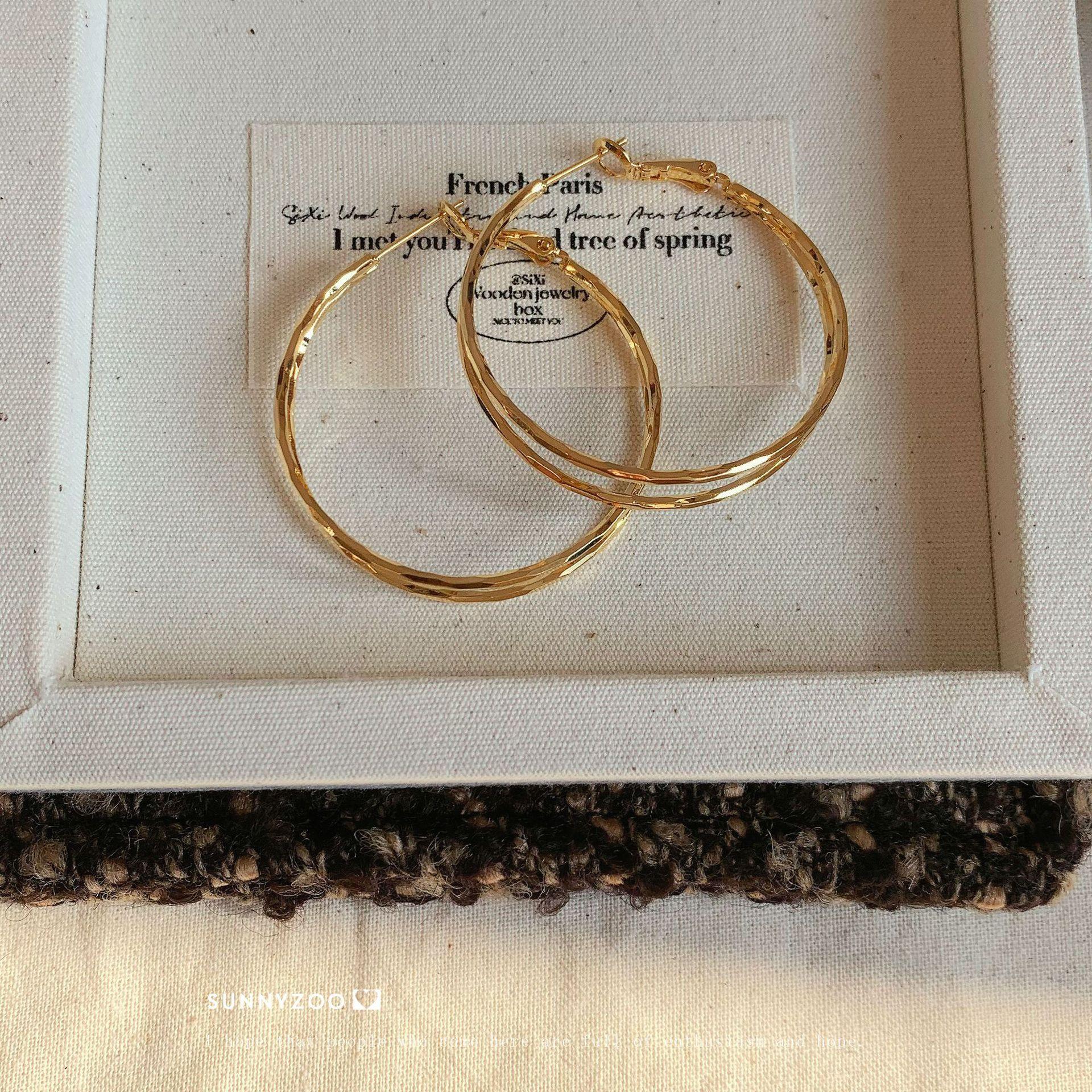 

Niche ins cold wind double-layer staggered circle earrings, European and American personalized double ring plain circle