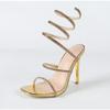 Luxury Rhinestones  Gold Thin High Heels Ankle Strap Women Sandals Sexy Narrow Band  Open Toe Stripper Prom Female Shoes