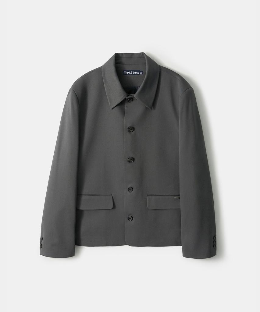 Trip Le Sens Custom Collar Hidden Snap Crop Blazer_Black