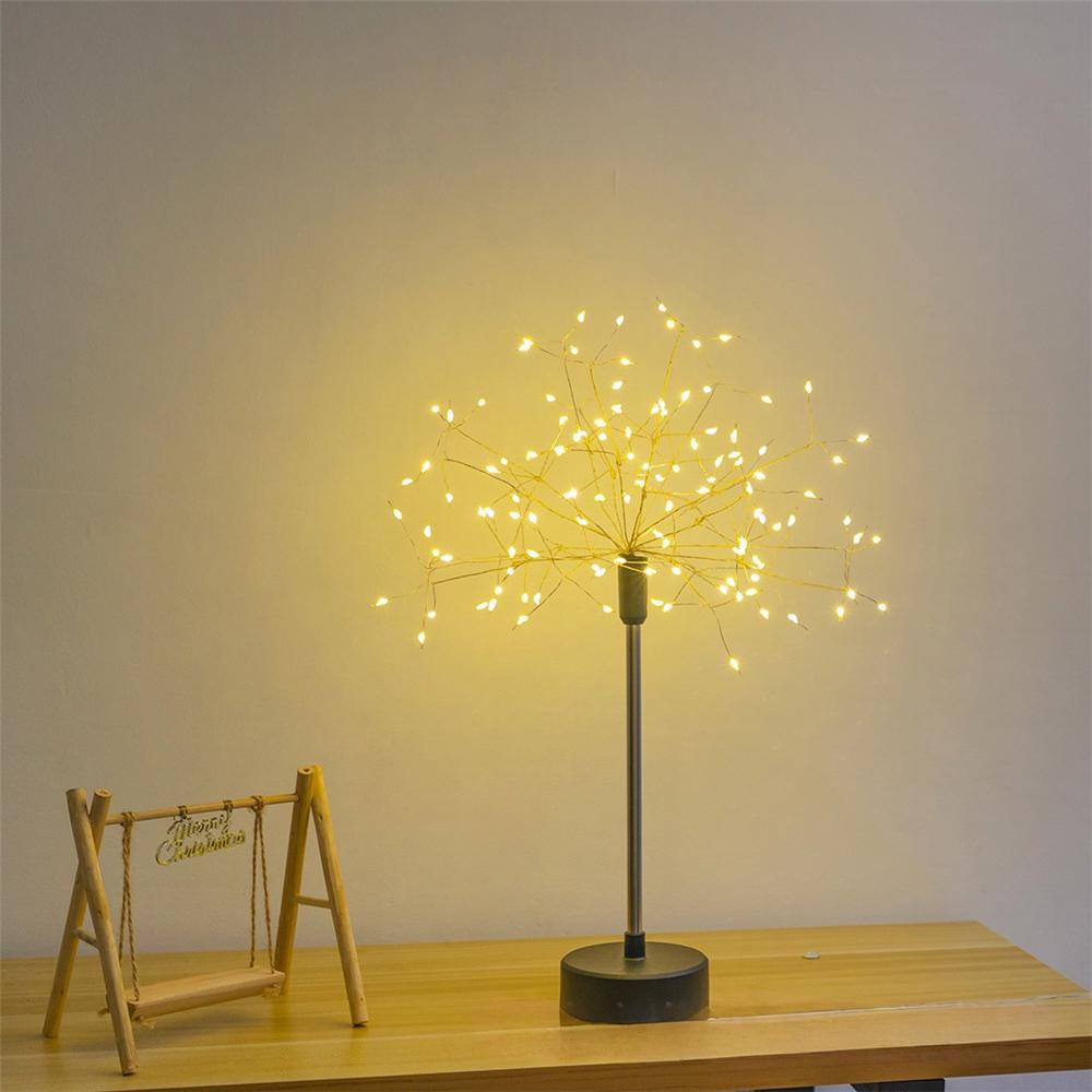 Mini Table Starburst Silver Lights Battery & USB Operated LED Christmas Starburst Firework Lamp for Xmas Party Home Decor