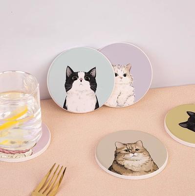 1/2pcs Quick Drying Hard Pad Cartoon Drink Mats Anti Scalding Tea Cup Pad Table Decor Cat Cup Mat Tableware Decor 10cm