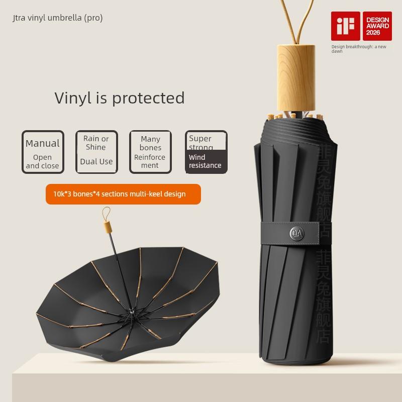 120-Rib Folding Manual Umbrella, Enlarged, Thickened, Reinforced, Men's Sunshade Umbrella, Sun Protection Umbrella, Dual-Use for Sun and Rain