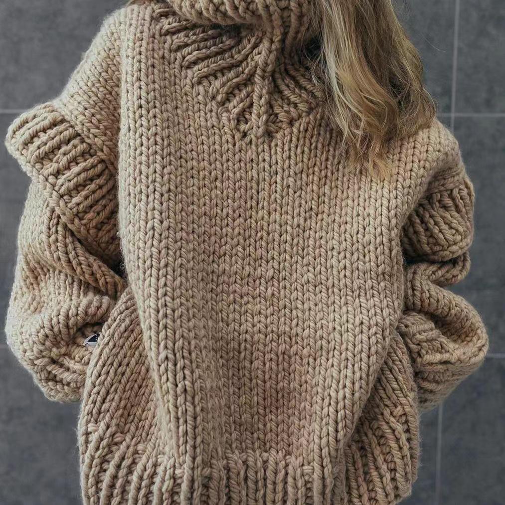 Women's Chunky Knit Fluffy High-Neck Sweater - Long-Sleeved Pullover
