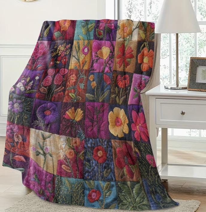 Retro Patchwork Pattern Theme Blanket, Best Halloween Gift Thanksgiving Birthday Gift All Holiday Gifts Flannel Printed Blanket