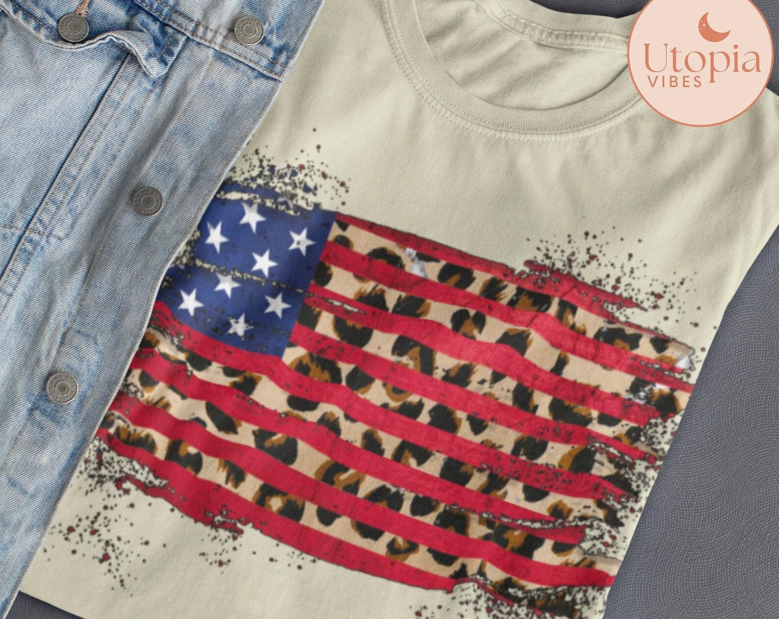 Leopard USA Flag Unisex T Shirt, Patriotic American Tee, USA Flag Distressed Shirt, Cheetah American Flag Tee, 4th Of July Tees 4XL