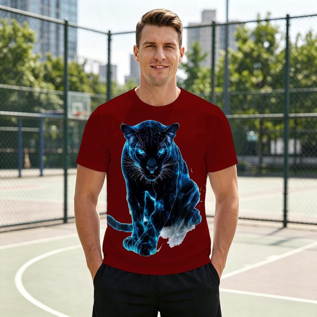 Neon Blue Panther 3D All Over Print Men's Crew Neck T-Shirt