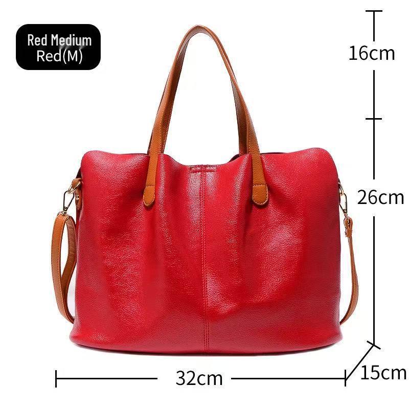 2025 Color Block Genuine Leather Women's Crossbody & Shoulder Handbag - Large Mother-and-Child Design
