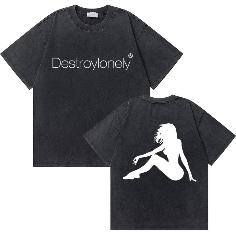 Washed Vintage Rapper Ken Carson Nad Destroy Lonely North America Tour Tshirt Men Hip Hop Loose Oversized T Shirts Short Sleeve