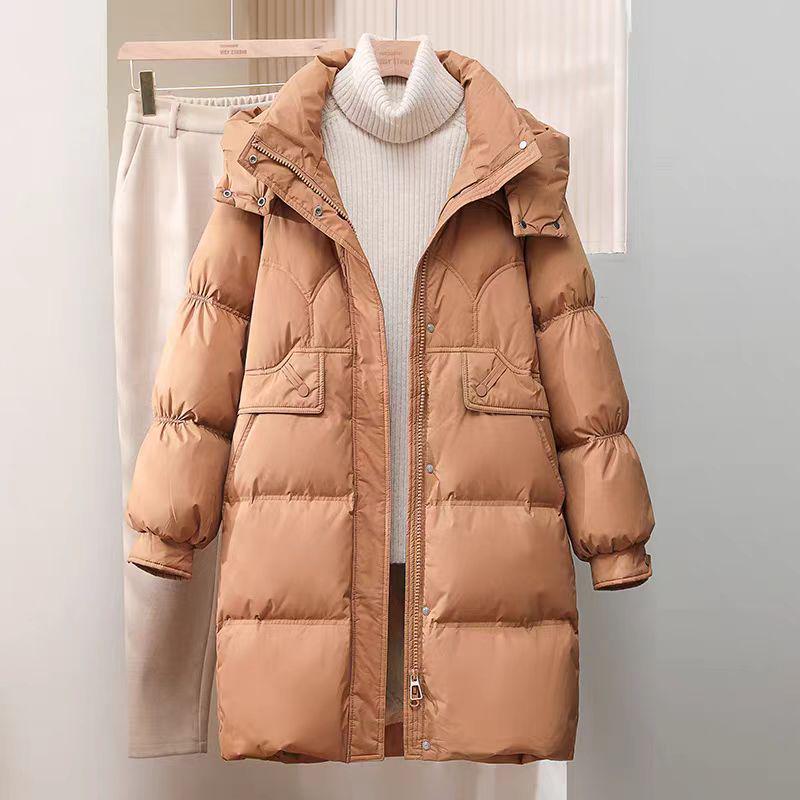 Women's 2025 Mid-Length White Duck Down Jacket - Trendy, Slimming, Thick Winter Coat with Auspicious Cloud Design