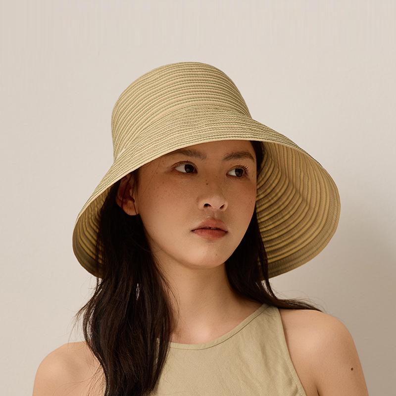 Striped Bow Big Brim Fisherman Hat Women's Summer Outdoor Travel Foldable Sun Hat