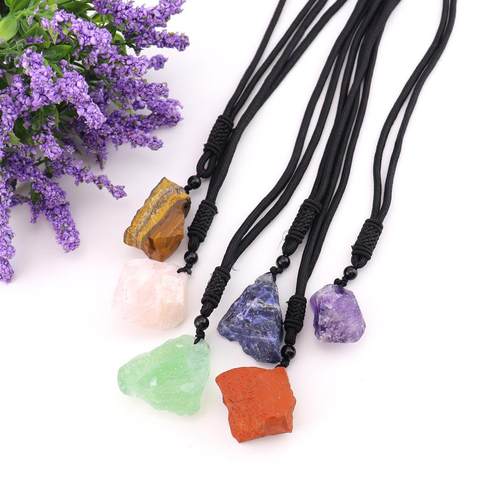 Natural Crystal Irregular Stone Pendant Necklace - Handcrafted Jewelry Sweater Chain