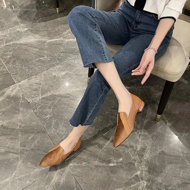 

Fashion 2024 hot sale women s shoes Shallow Women s High Heels Fashion Color Matching Daily Pumps Women Sexy Pointed Toe Flat Low Heels 40 абрикосовый
