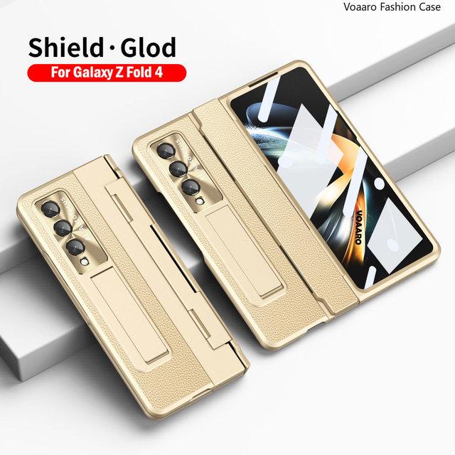 Nivellierung Scharnier Schutz Funda Für Samsung Galaxy Z Fold 4 Fall Überzug Leder Ständer Halter Abdeckung Mit Front Bildschirm Glas film