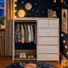 Children's Wardrobe with 6 Drawers, Clothes Rail & Socket - Multifunctional Coat Rack for Children's Room, White