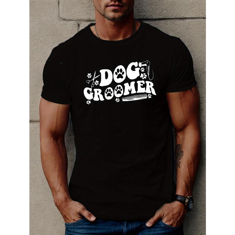 

European sizes Dog Groomer Graphic Tee for Men - Casual Short Sleeve, Summer T-Shirt with Geometric Design 4XL чорний