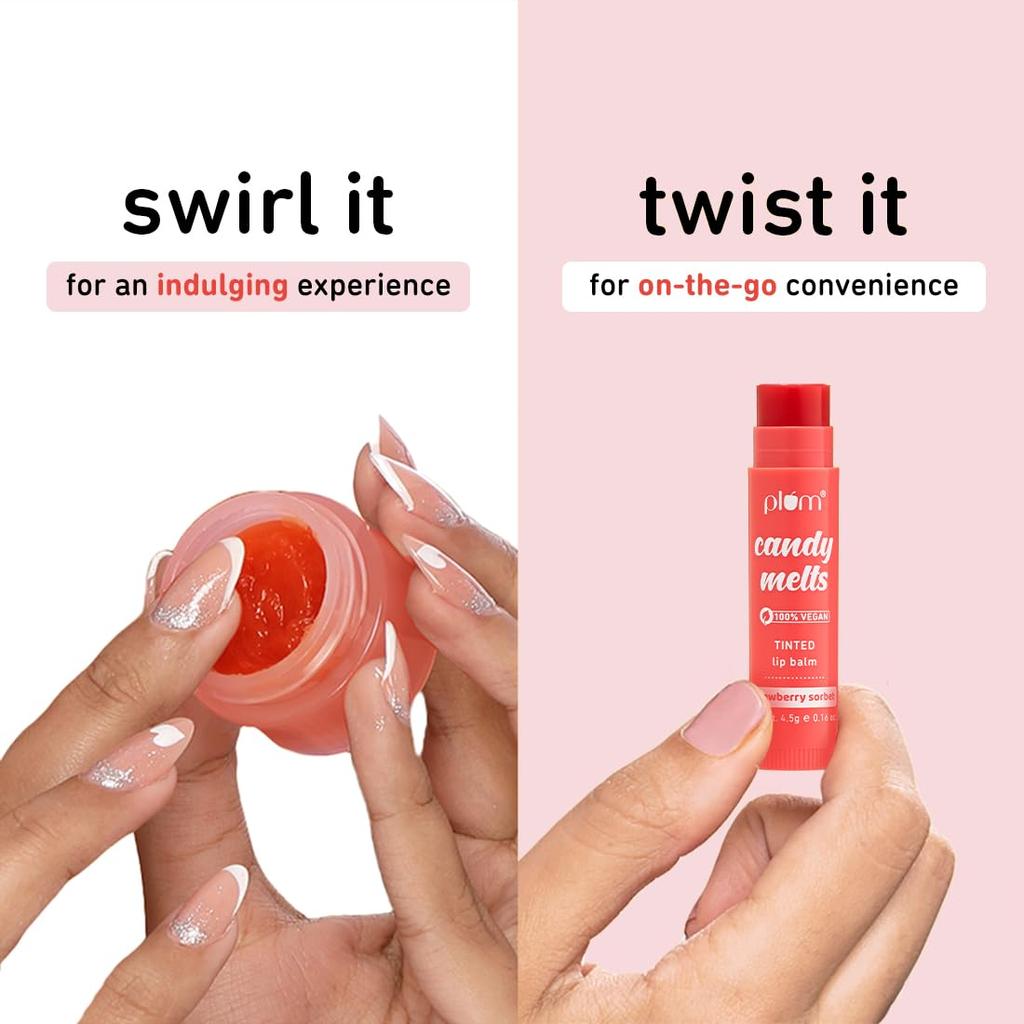 Plum Candy Melts Burrocacao Colorato Sorbetto alla Fragola 4,5g Confezione da 1 | Labbra Idratate e Idratazione