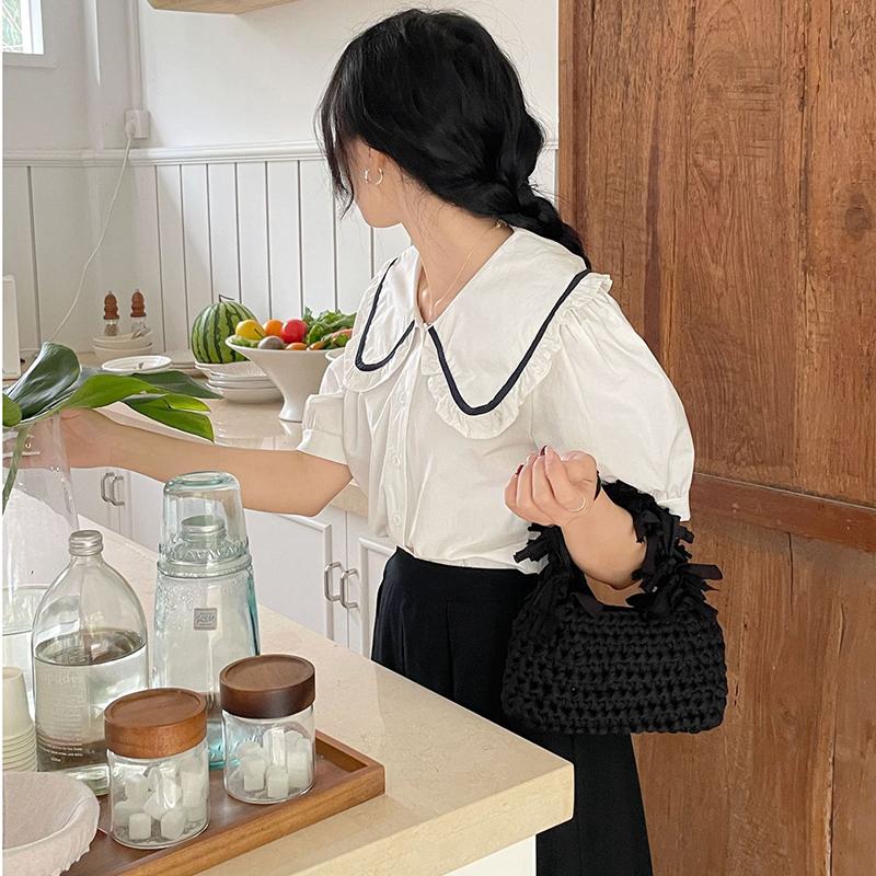 Fashion Solid Color Women's Knitted Small Handbag Woven Luxury Design Tassel Shoulder Bag Wrist Bag