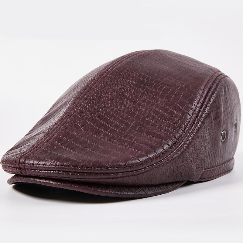 100% Genuine Leather Beret for Men - Middle-Aged Elderly Autumn Winter Retro Driver Cap Vintage Fashion Warm Duckbill Hat