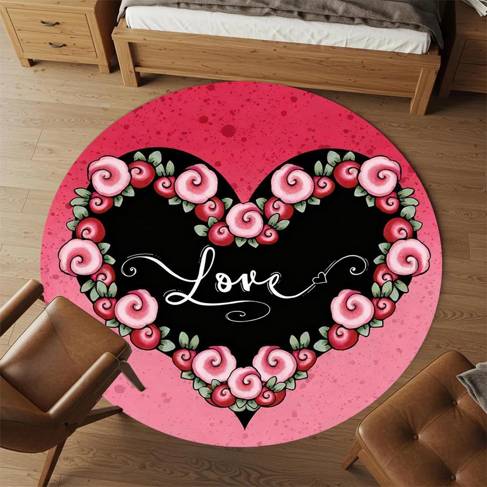 1pc Heart Love Round Chair mat office Area Rug - Non-Slip, Floor Mat for Office, Bedroom, Ideal home decor gift c0112034