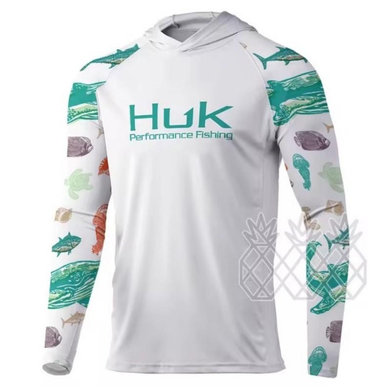 HUK Long-sleeved Fishing Clothes UPF+50 Sunscreen Breathable Outdoor Sports Men's Sweat-absorbing Hooded T-shirt