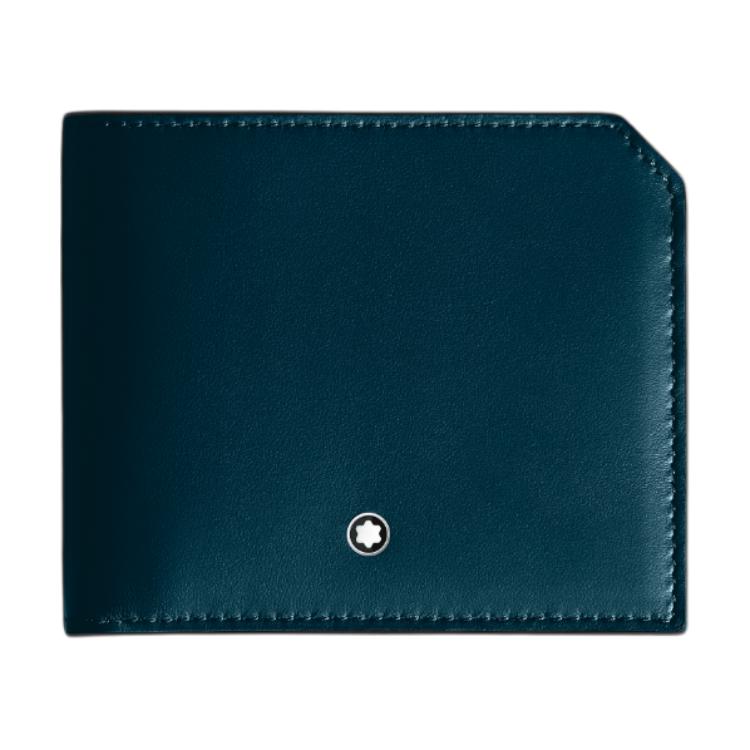 

Montblanc Soft Leather Series Hexagonal White Star Logo Flap Wallet Men wallet Deep-Pool-Blue MB198743 Basic Set (Bag+Dust Bag)