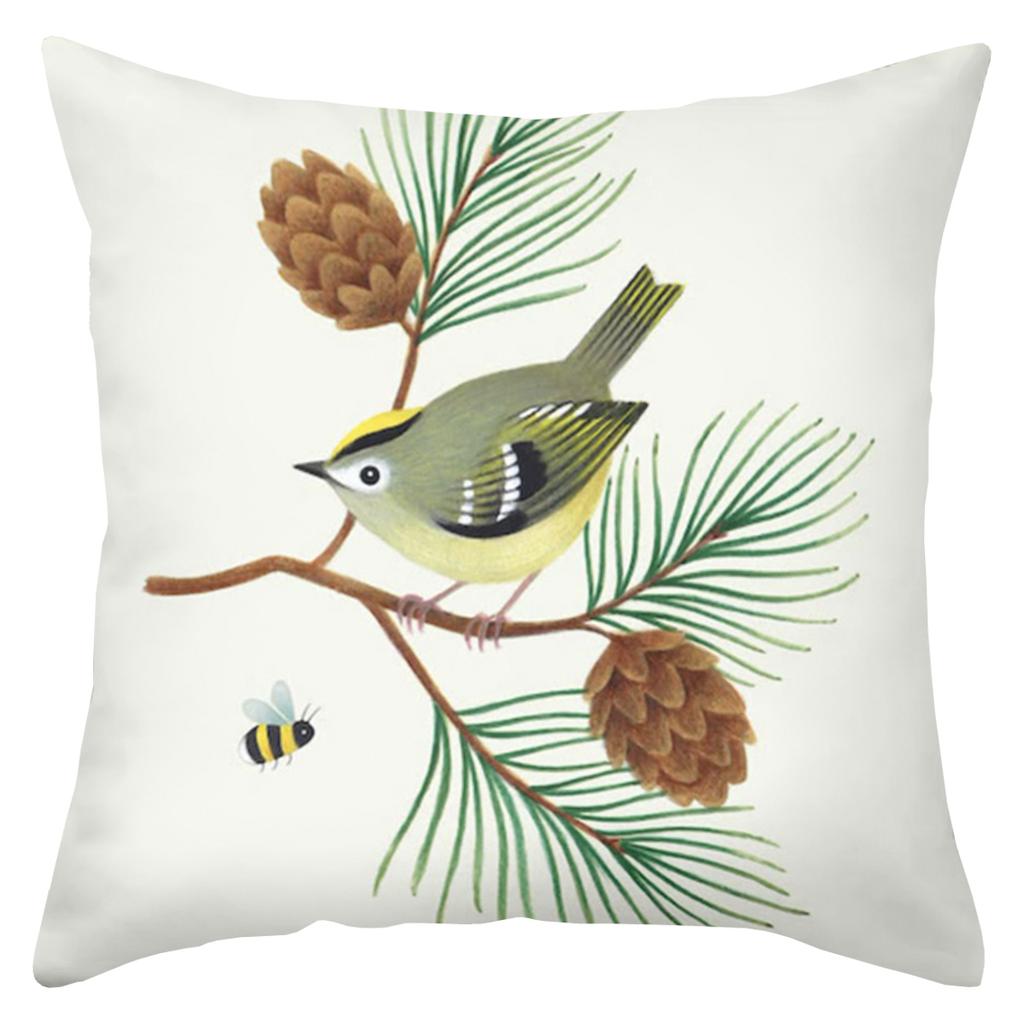 Colorful Bird And Plant Pattern Decorative Cushion Covers Polyester Pillowcase, Sofa Decorative Cushion Cov Headboard Pillow