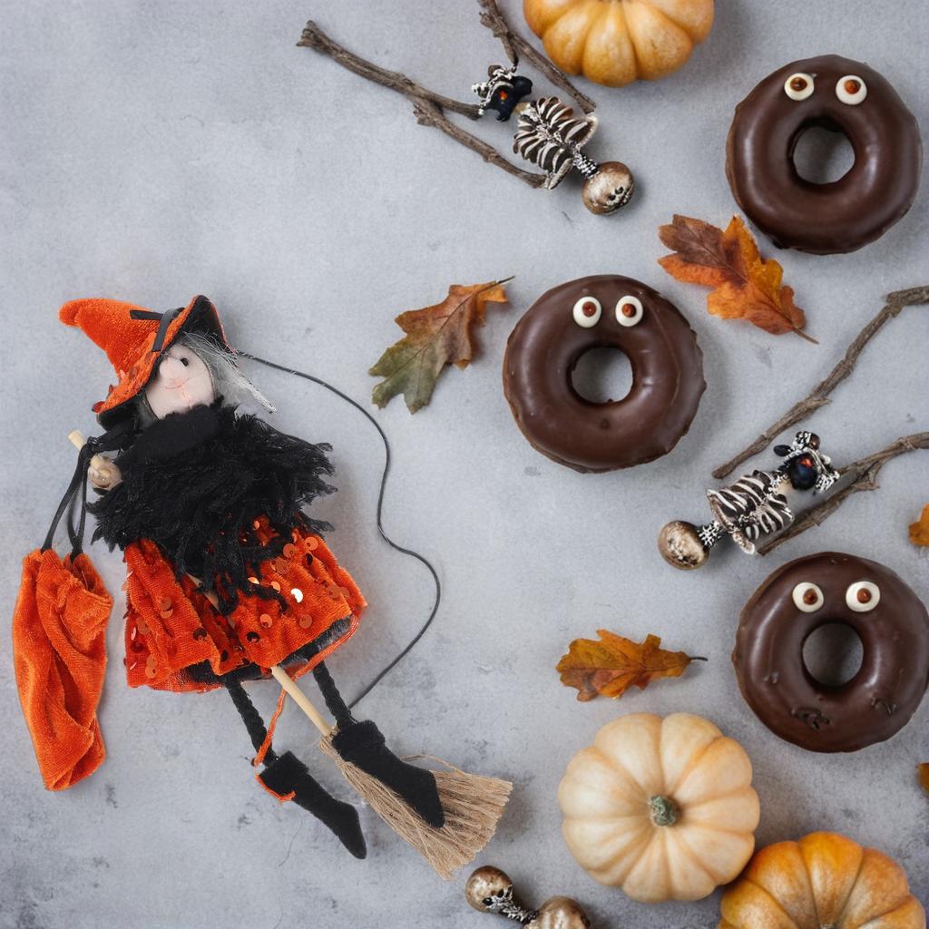 Spooky Flying Witch On Broomstick Hanging Decoration Fabric Wood Jute Rope Halloween Prop for Indoor Outdoor Haunted House
