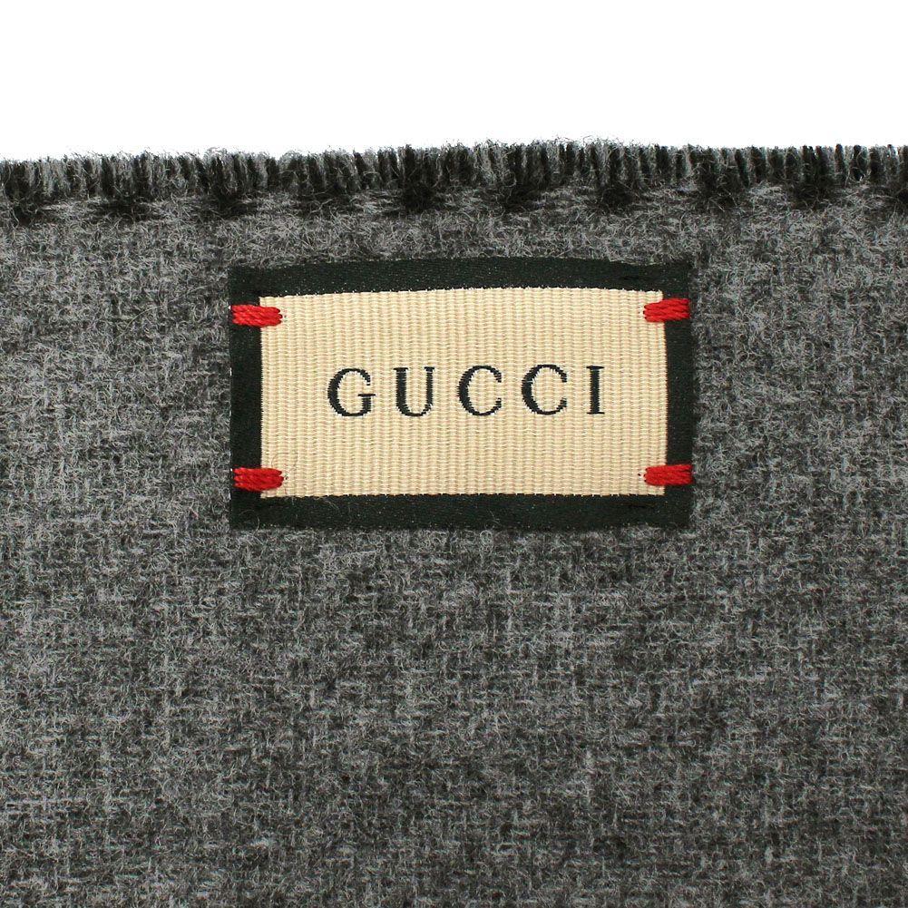 Used Gucci 715497 4GAAA 1360 Stole Muffler Scarf Wool Cashmere Interlocking G Logo Fringe Men's Women's Black Light Gray