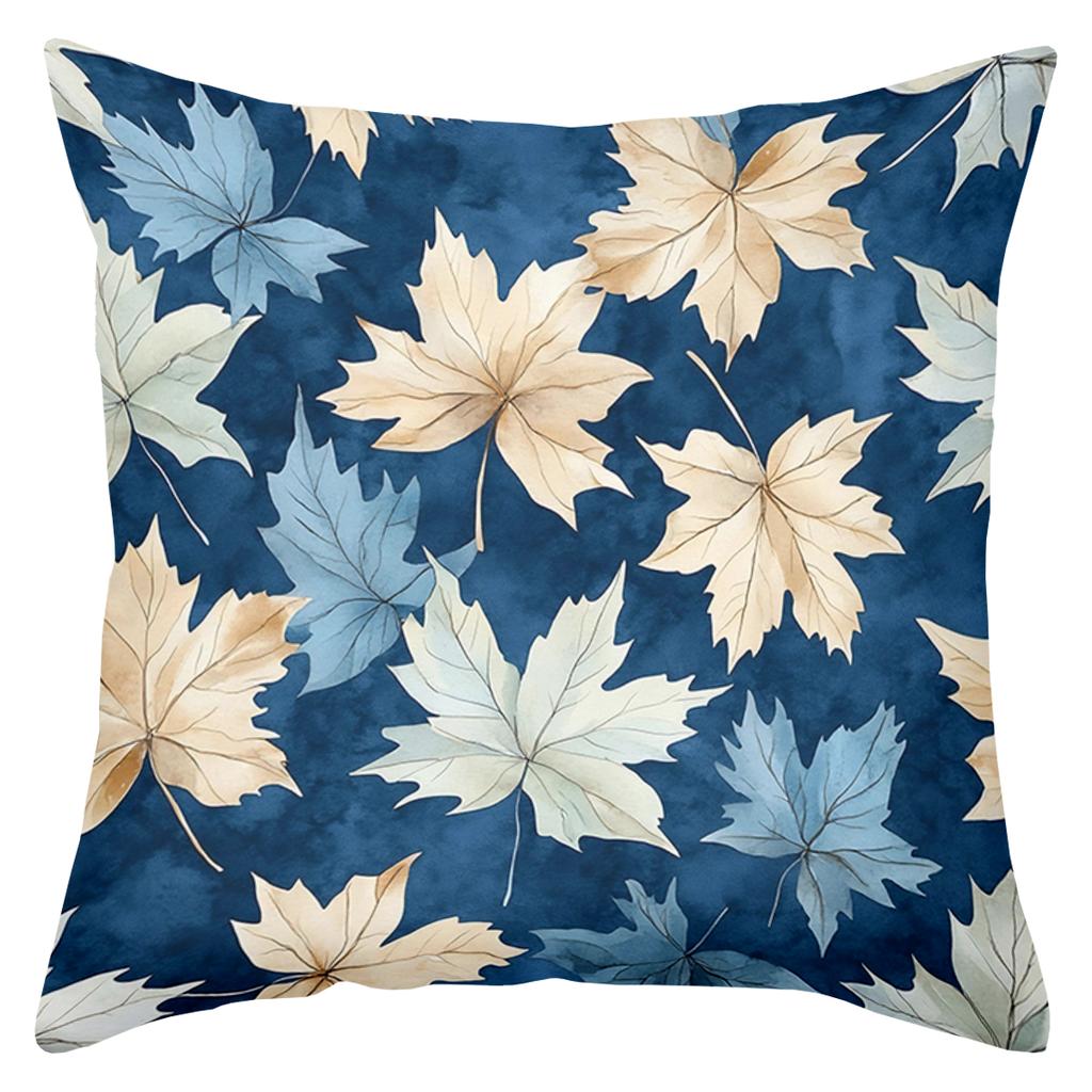1 pieces -2D flat printing Blue And Tan Maple Leaf Patterned Decorative Pillows Polyester pillowcase sofa decorative cushion cov