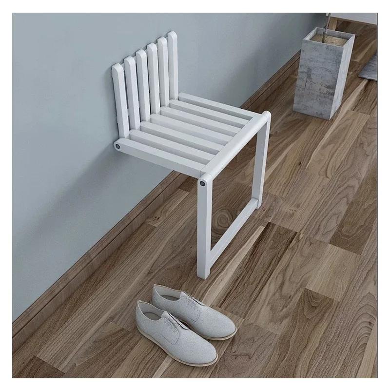 Wall Mounted Hidden Folding Chair Solid Wood Porch  Door Shoe Cabinet  Changing  Footstool  Bathroom Stool