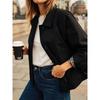 Women Lapel Collar Cropped Trench Jacket Single‑Breasted Long Sleeve Loose Casual Short Windbreaker Outerwear With Pockets