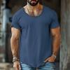 Mens Solid Color Frayed Hem Slim Fit Short Sleeve T Shirt