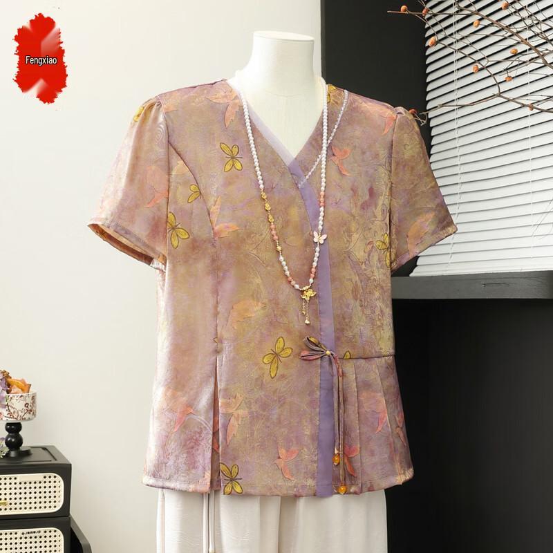 Women s Floral V-Neck Short Sleeve Summer Outfit 4XL