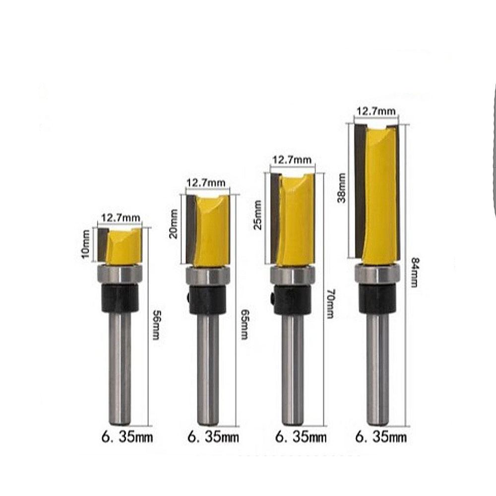 4pcs,1/4-Inch Shank Bearing Guided Pattern Router Bit - Woodworking Edge Trimming Tool with Double-Edged Straight Cutter