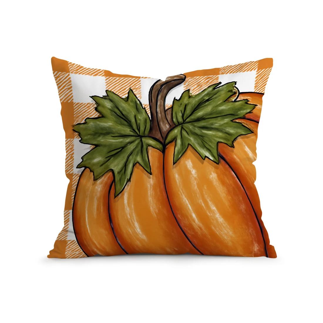 

Pumpkin and autumn leaves Cushions Pillowcase Polyester Cushion Cover Throw Pillow Sofa Decoration Pillowcover Home Decor 450mm*450mm