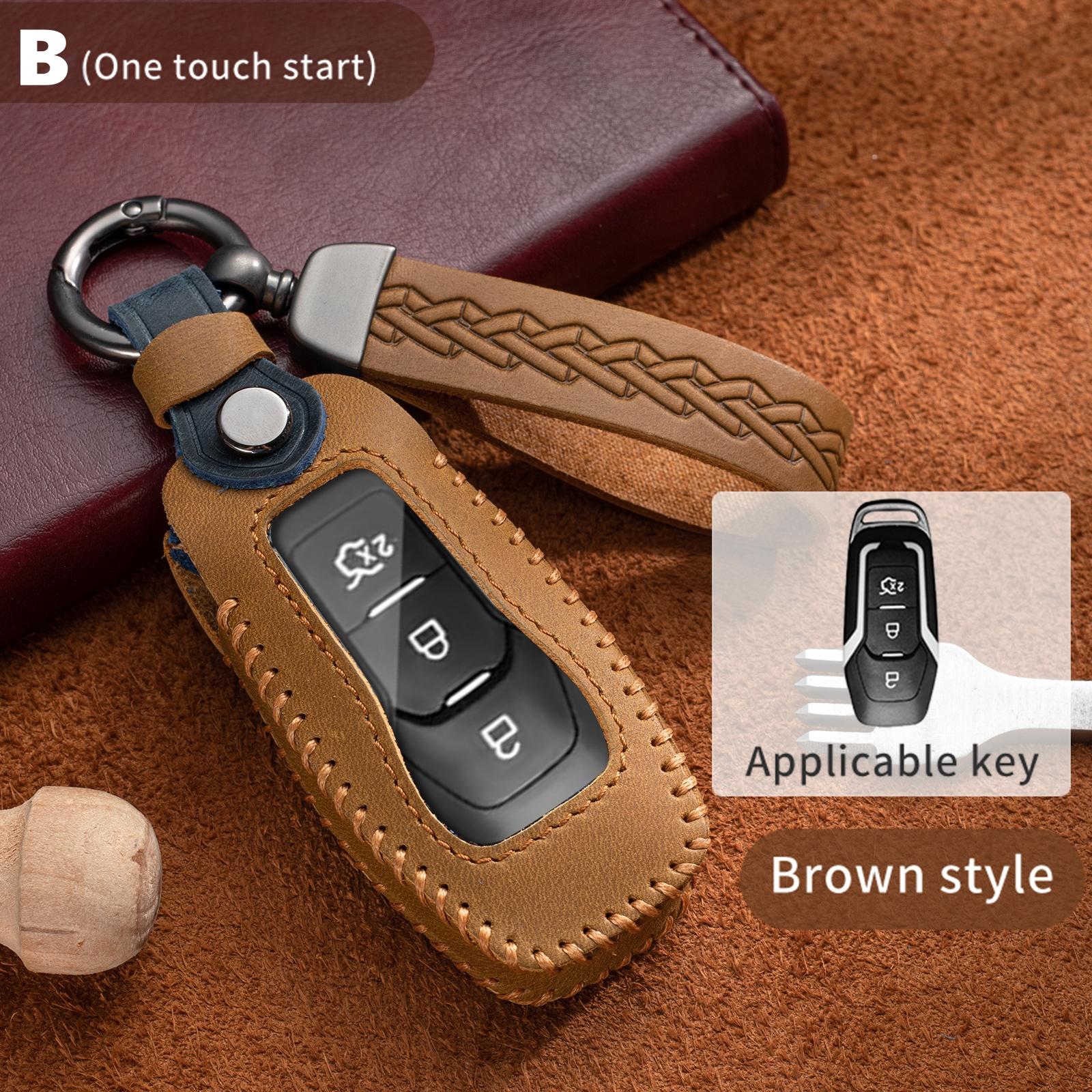

For Ford Focus 3 4 St Mondeo 5 Mk5 Mustang F-150 Explorer Edge Fiesta Kuga Mk3 4 Leather Car Remote Key Case Cover Holder