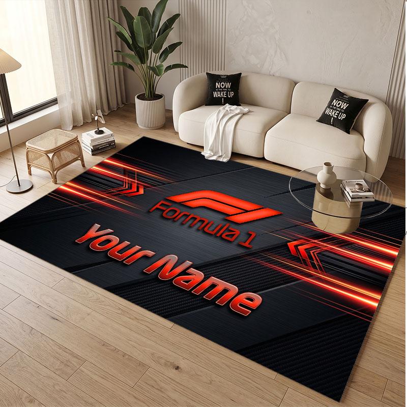 Custom Rug F1 Pattern Print Name Text Soft Non‑Slip Floor Carpet for Home Indoor Decoration