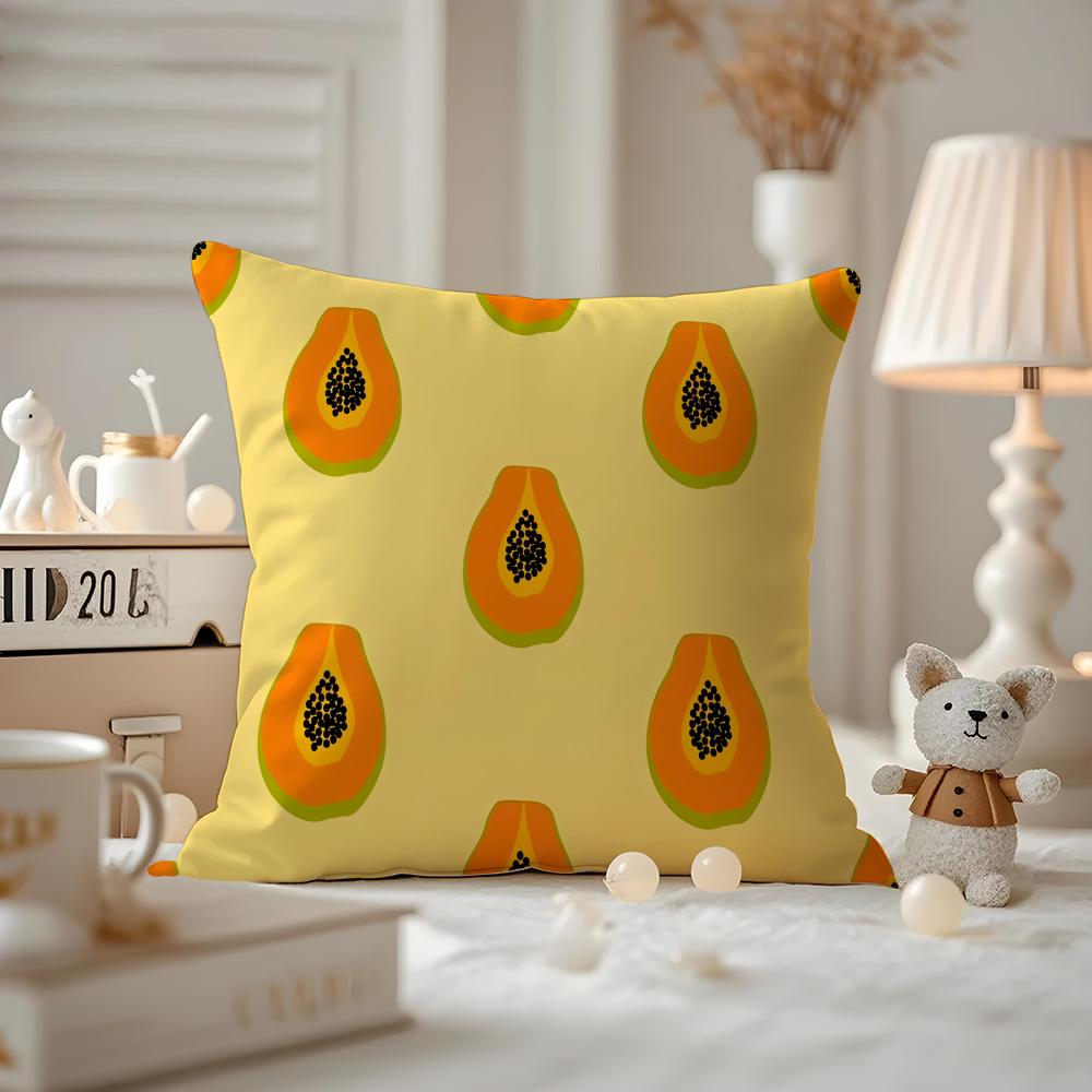 Art Papaya illustration Cushion Cover Antidustmite Pillowcase Invisible zipper silky short plush Sofa cushion cover