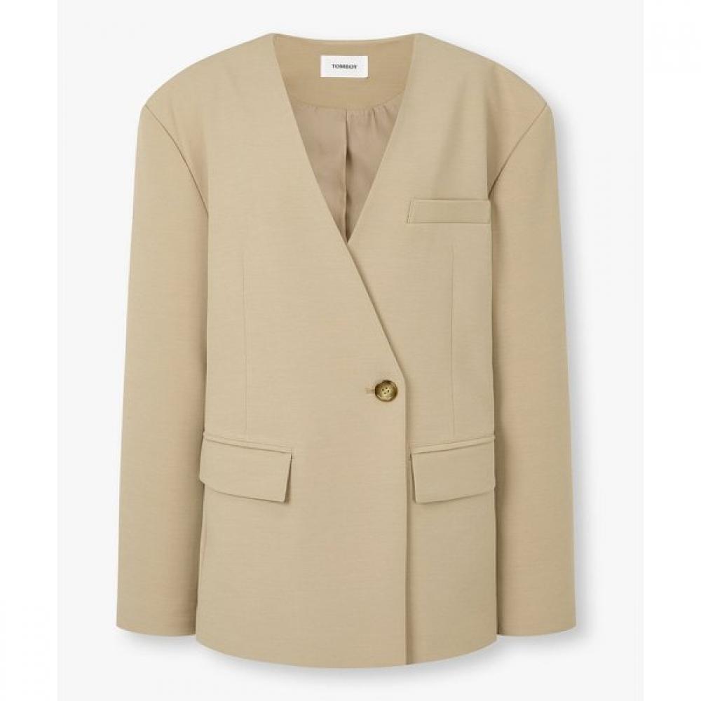 

Studio Tomboy No Collar V Neck One Button Jacket 9106112102 beige/S