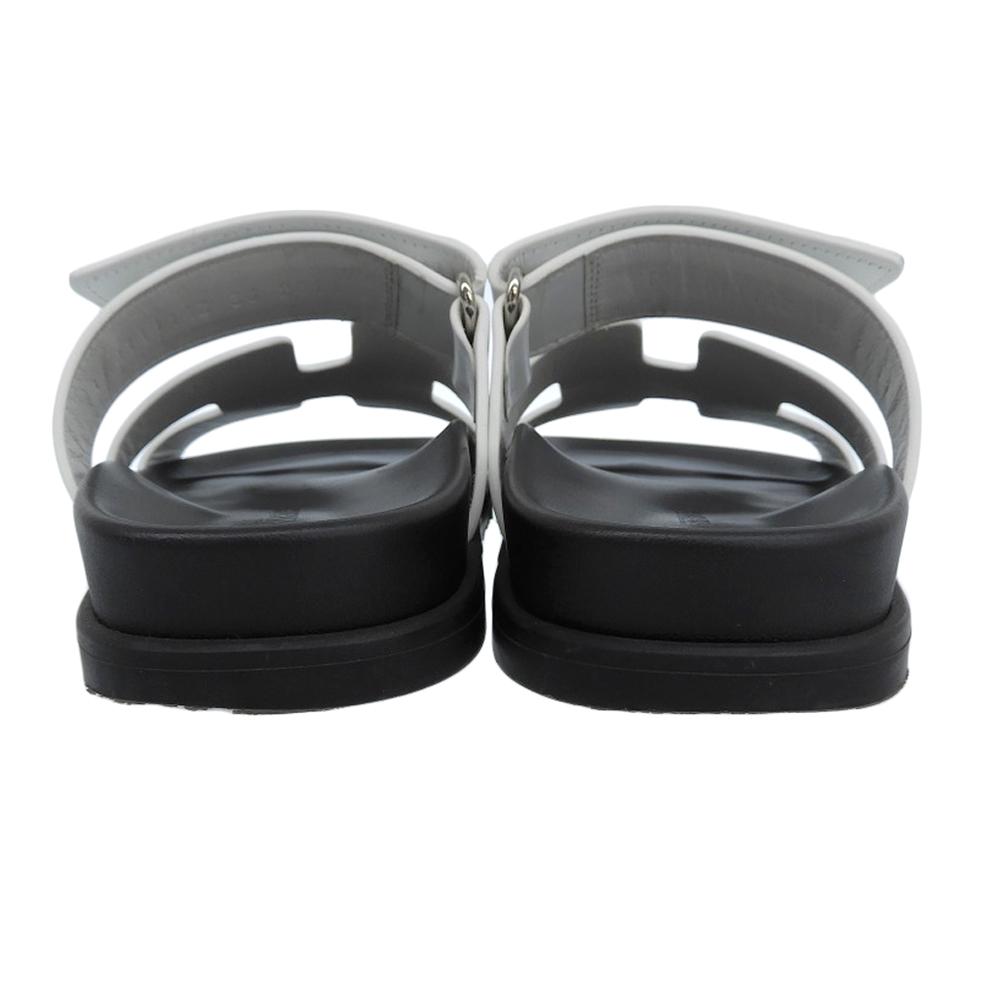 HERMES Chypre Flat Leather H Sandals, Women's, White, Size 36 shoes 36 whiteUsed