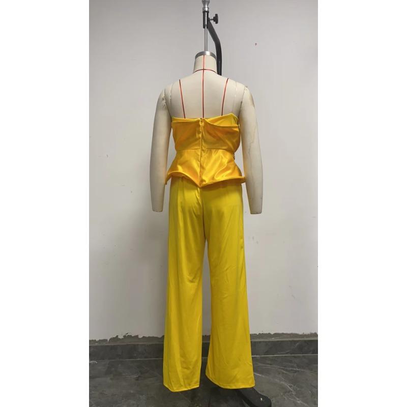 Women's Summer Casual Sheath Elegant Wide Leg Ruffle Comfortable Casual Suit