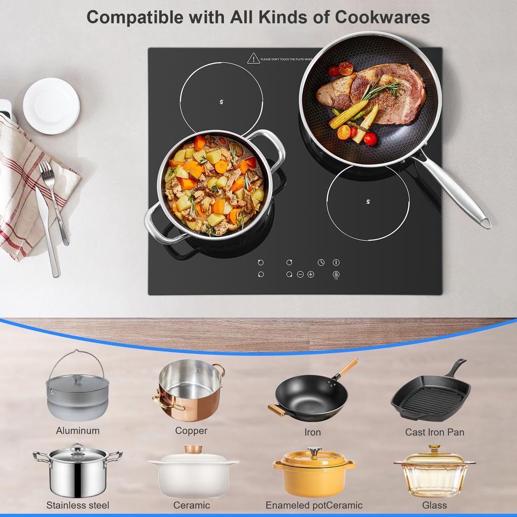 60 cm Ceramic Glass Cooktop, 4 Burner 6000W Built-in Touch Control, 9 Power Settings, 1-99 Min Timer