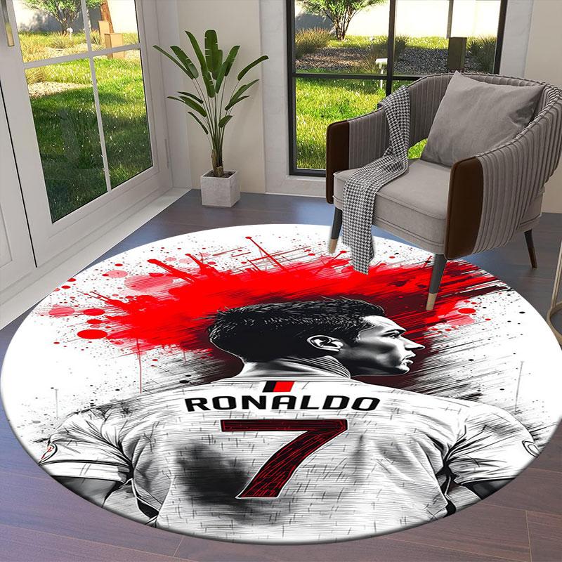 Cristiano Ronaldo Round Area Rug,Carpet Rug for Living Room Bedroom Sofa Playroom Decor,Non-slip Floor Mat