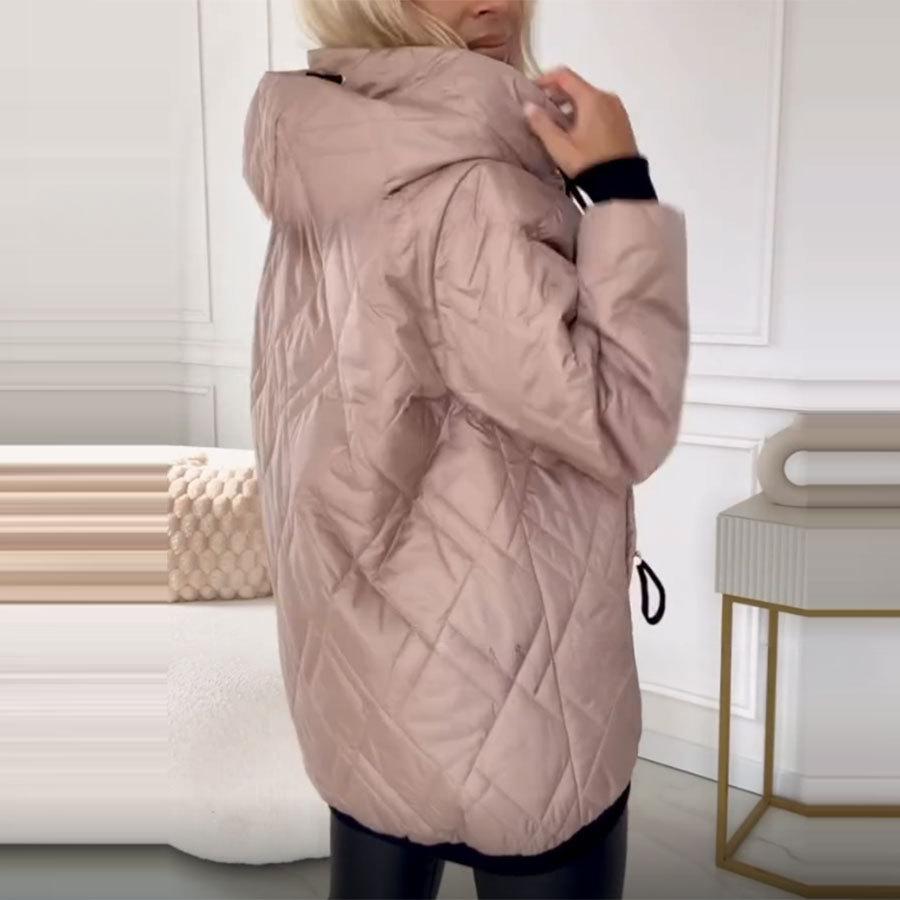 Women's Fashionable High-Neck Parka Coat with Hood – Casual Solid Cotton Hooded Parka, Warm Outerwear for Fall and Winter