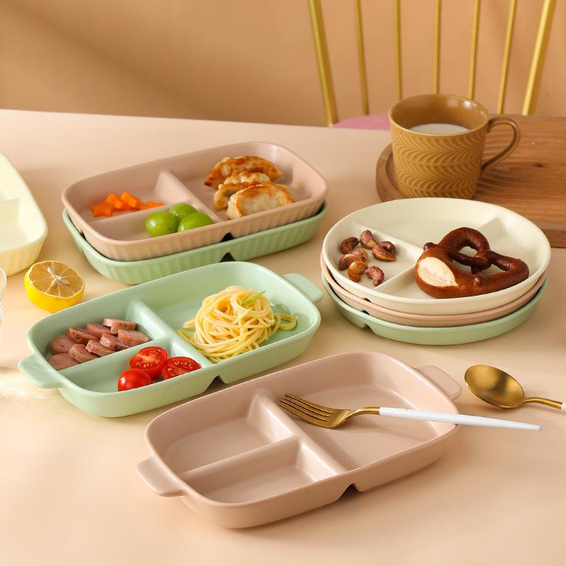 Nordic Ceramic Partition Plate, Creative Home Children'S Breakfast Plate 211 Fat Reduction Quantitative Grid Plate