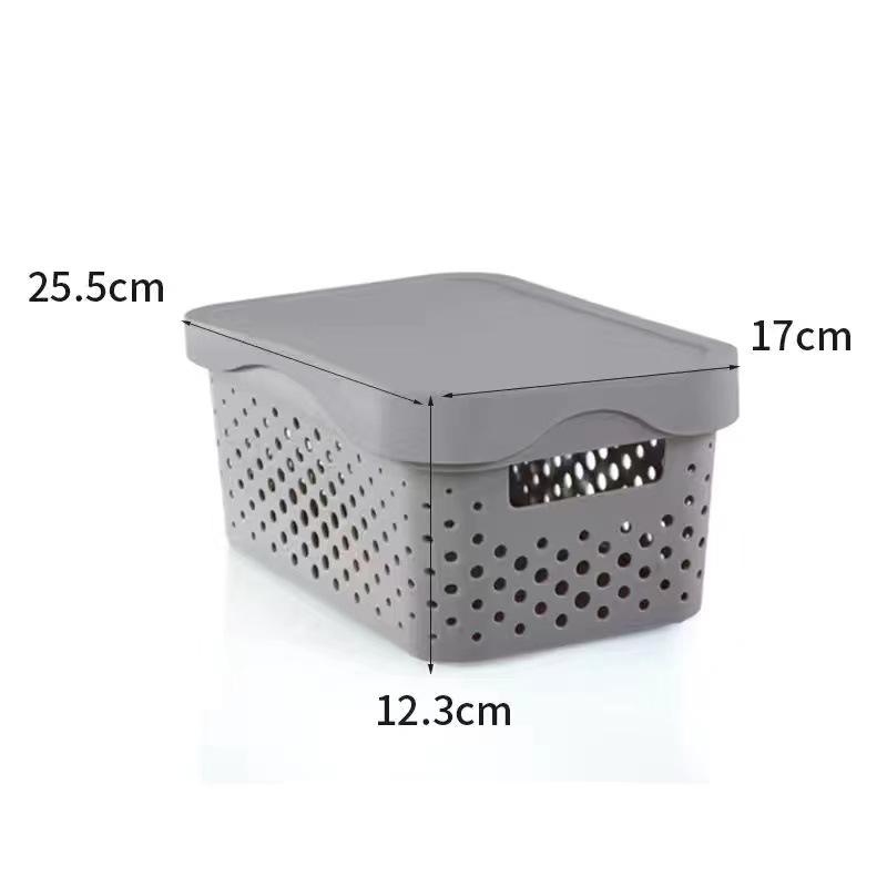 Hollow Plastic Storage Basket with Lid - Desktop Organizer & Wardrobe Bin