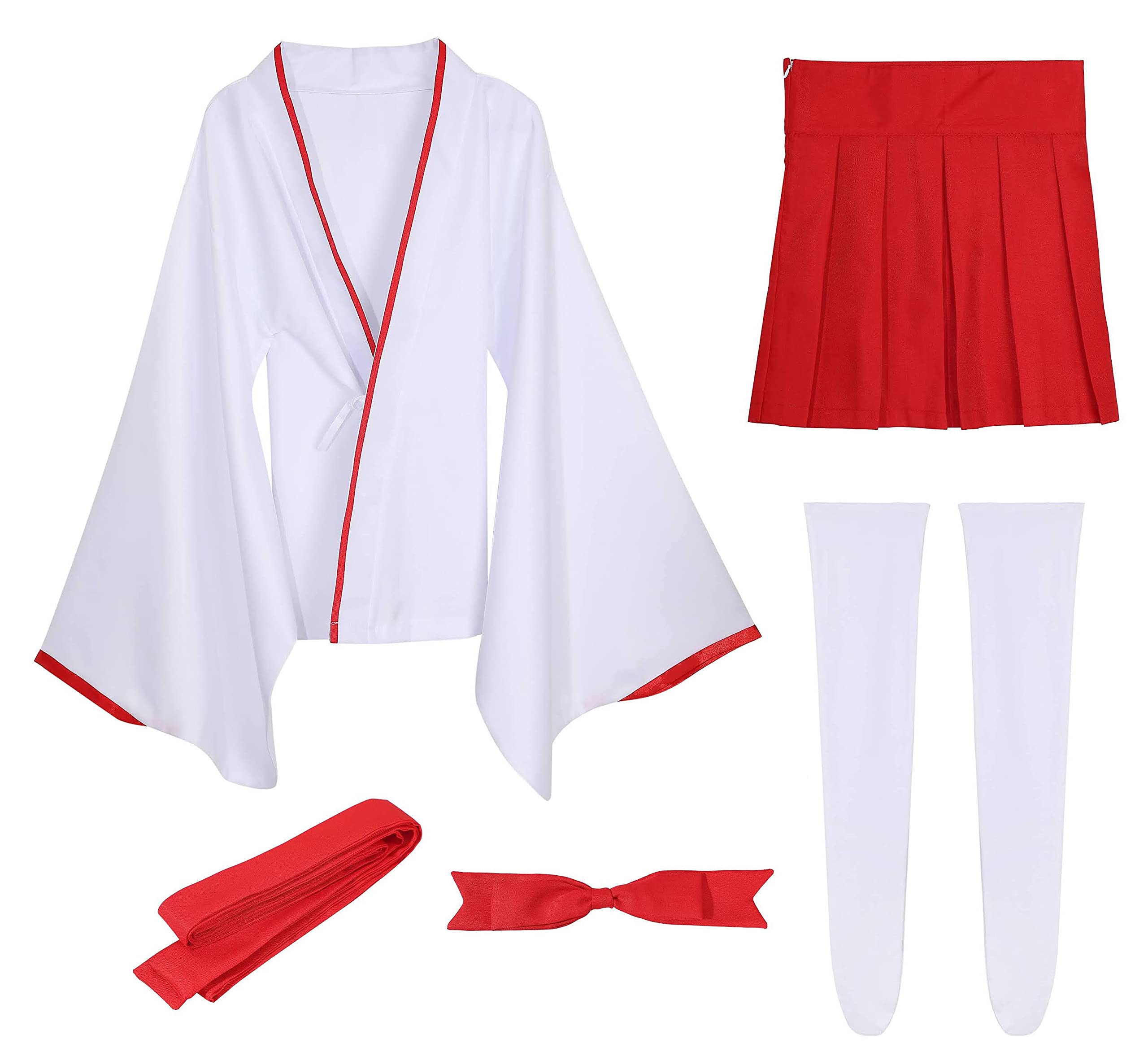 

[Pure Ribbon] Plus Size Mini-Length Shrine Maiden Outfit Set with White Knee-High Socks - Japanese Clothing Cosplay - TOKYO GOODS MARKET (XXL)