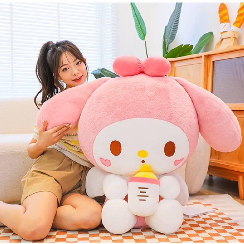 Large Cute Melodic Plush Toy With Bottle Style Kuromi And My Melody For Girls