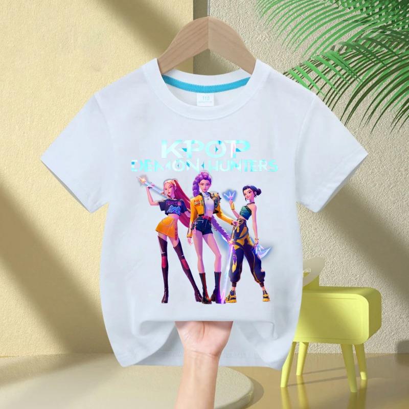 2025 Movie Crew Neck Cartoon Girls Boys Tee Kids T-shirt KPop Demon Hunters Print Fashion Casual Tops Casual Baby Girl Clothes