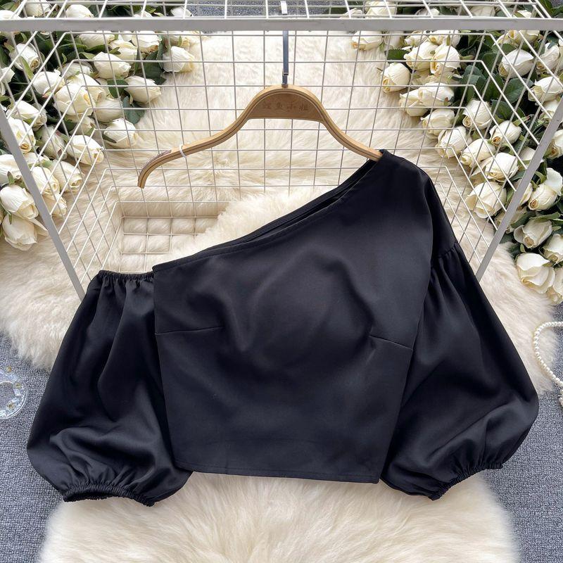 Chic Sneaky Design One-Shoulder Cold-Shoulder French Tops Shirt